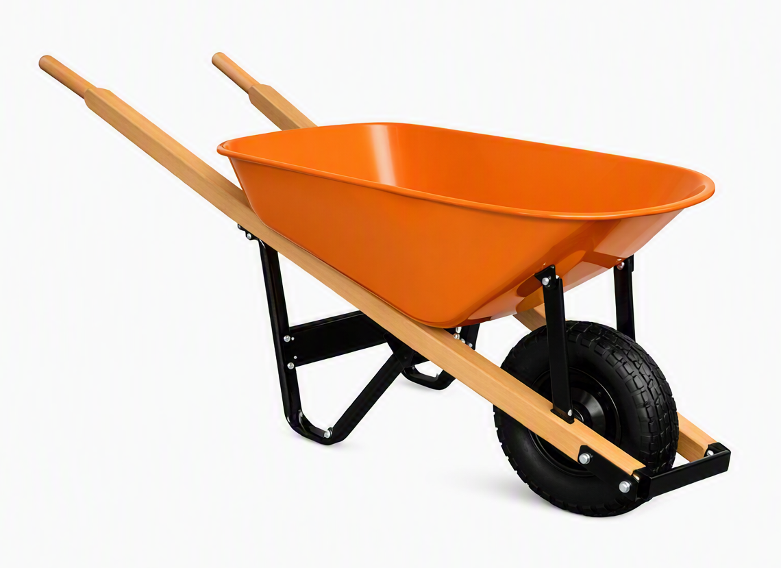 WHEELBARROW STEEL TRAY, HEAVY DUTY INDUSTRIAL GRADE, 6 CU. FT., WITH PNEUMATIC 8 PLY TIRE WITH AIR CHAMBER