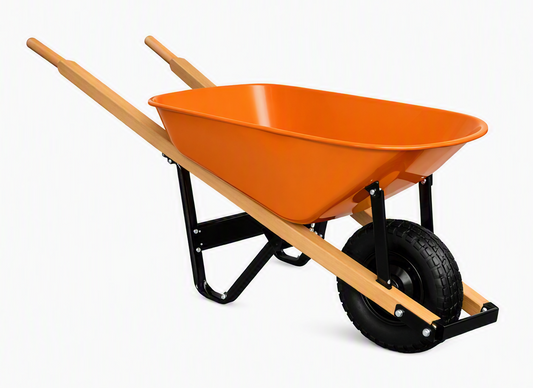 WHEELBARROW STEEL TRAY, HEAVY DUTY INDUSTRIAL GRADE, 6 CU. FT., WITH PNEUMATIC 8 PLY TIRE WITH AIR CHAMBER